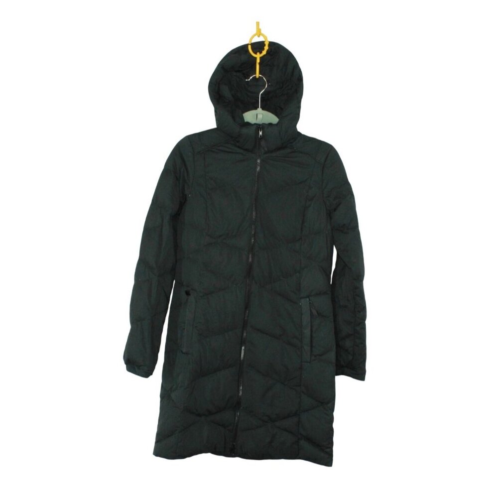 LL Bean Womens Black Hooded Down Puffer Coat Size XS Gorpcore Quiet Luxury